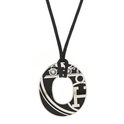 Hermes Metal Enamel Ex Libris Isthme Pendant Necklace Black 4 of 6