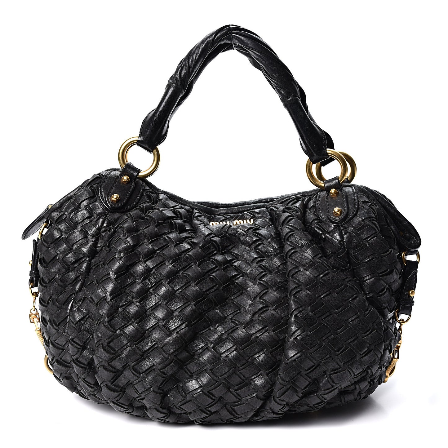Nappa Woven Top Handle Satchel Black