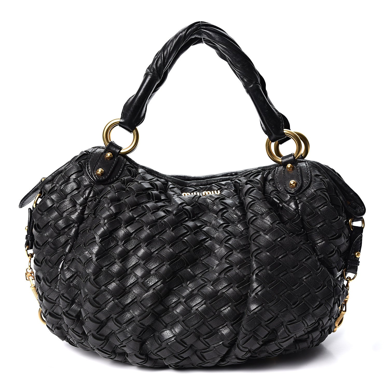 Miu Miu Nappa Woven Top Handle Satchel Black 1 of 8