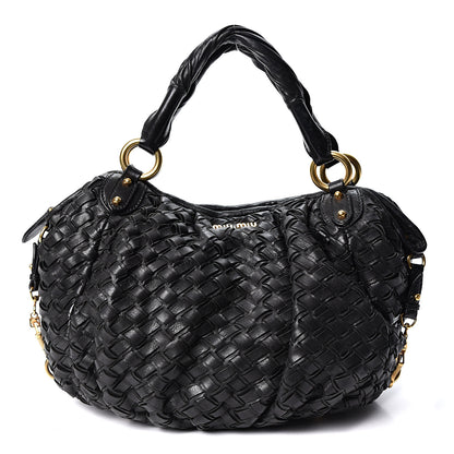 Miu Miu Nappa Woven Top Handle Satchel Black 1 of 8