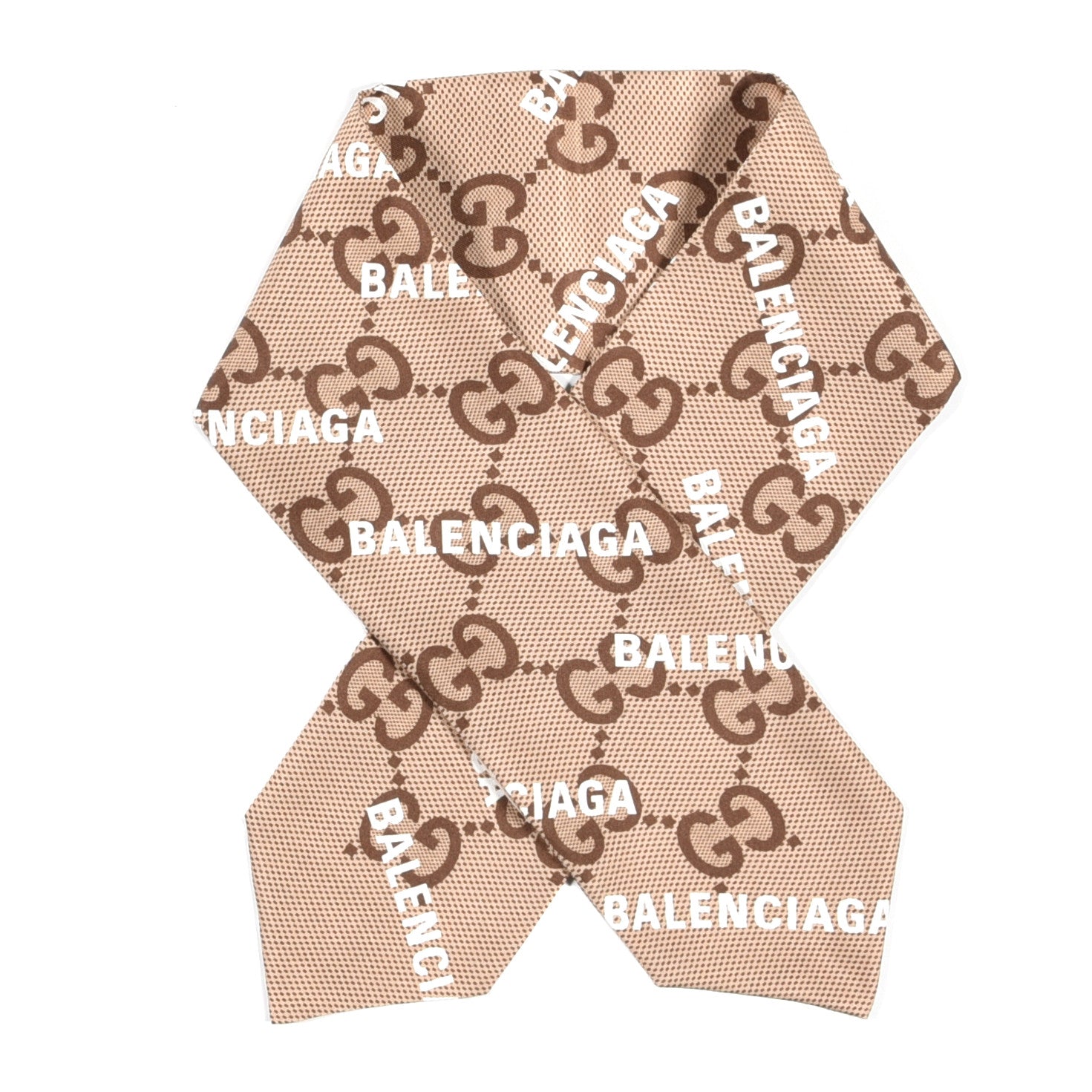 Gucci X BALENCIAGA Silk Twill Maxi GG Monogram GG B Neck Bow Scarf Beige White 1 of 3