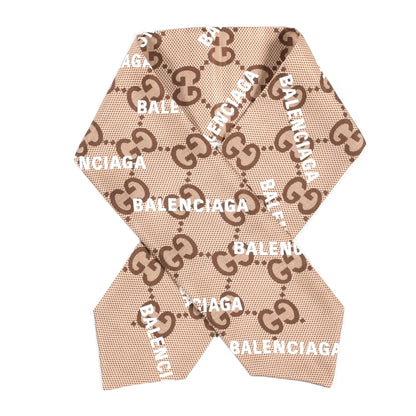 Gucci X BALENCIAGA Silk Twill Maxi GG Monogram GG B Neck Bow Scarf Beige White 1 of 3
