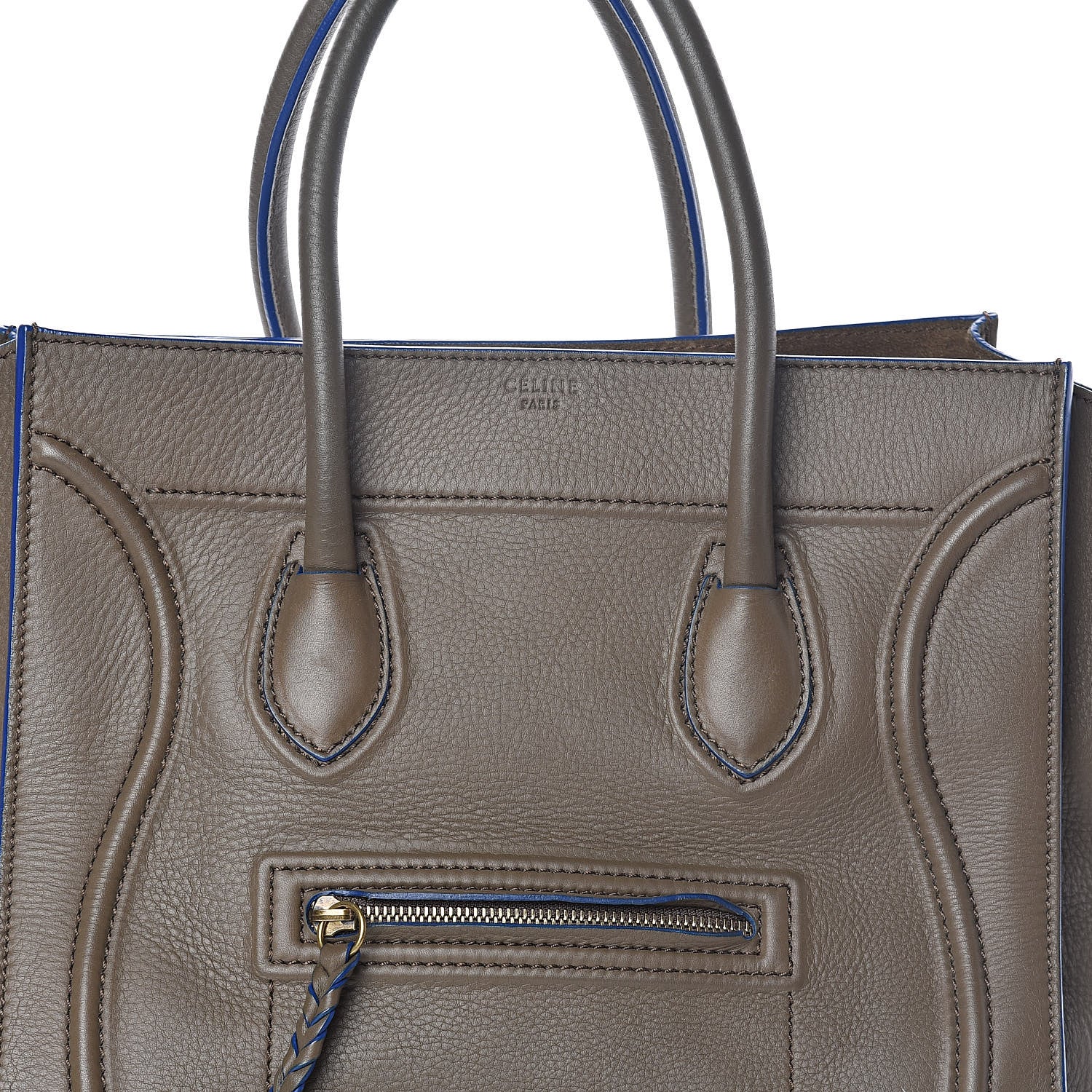 Celine Supple Calfskin Medium Phantom Luggage Khaki Cobalt Trim 7 of 9