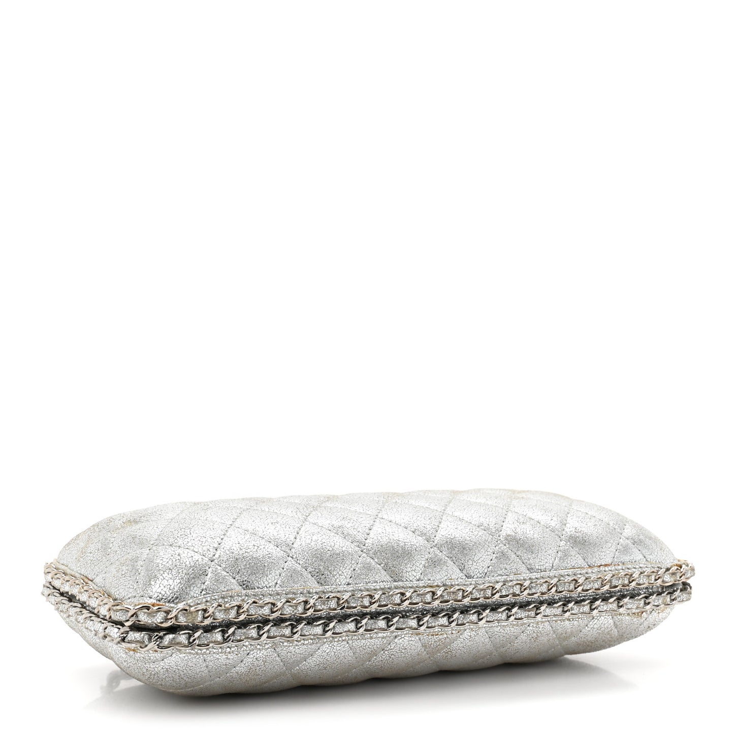Metallic Lambskin Small Chain Around Clutch Silver