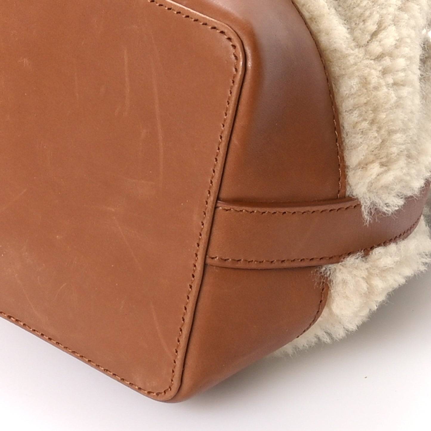 Shearling Calfskin Small Emmanuelle Bucket Bag Natural Beige Brick
