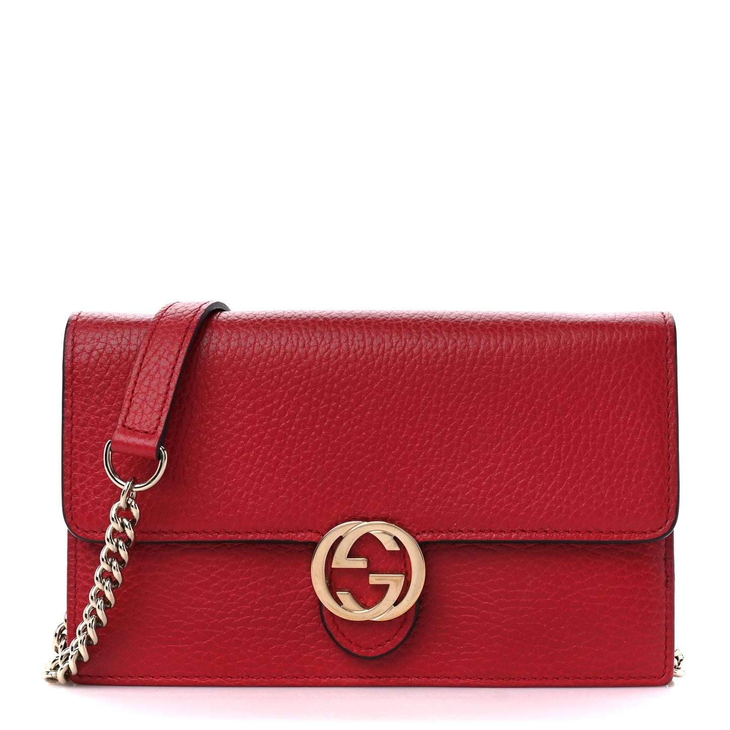 Dollar Calfskin Interlocking G Chain Wallet Red
