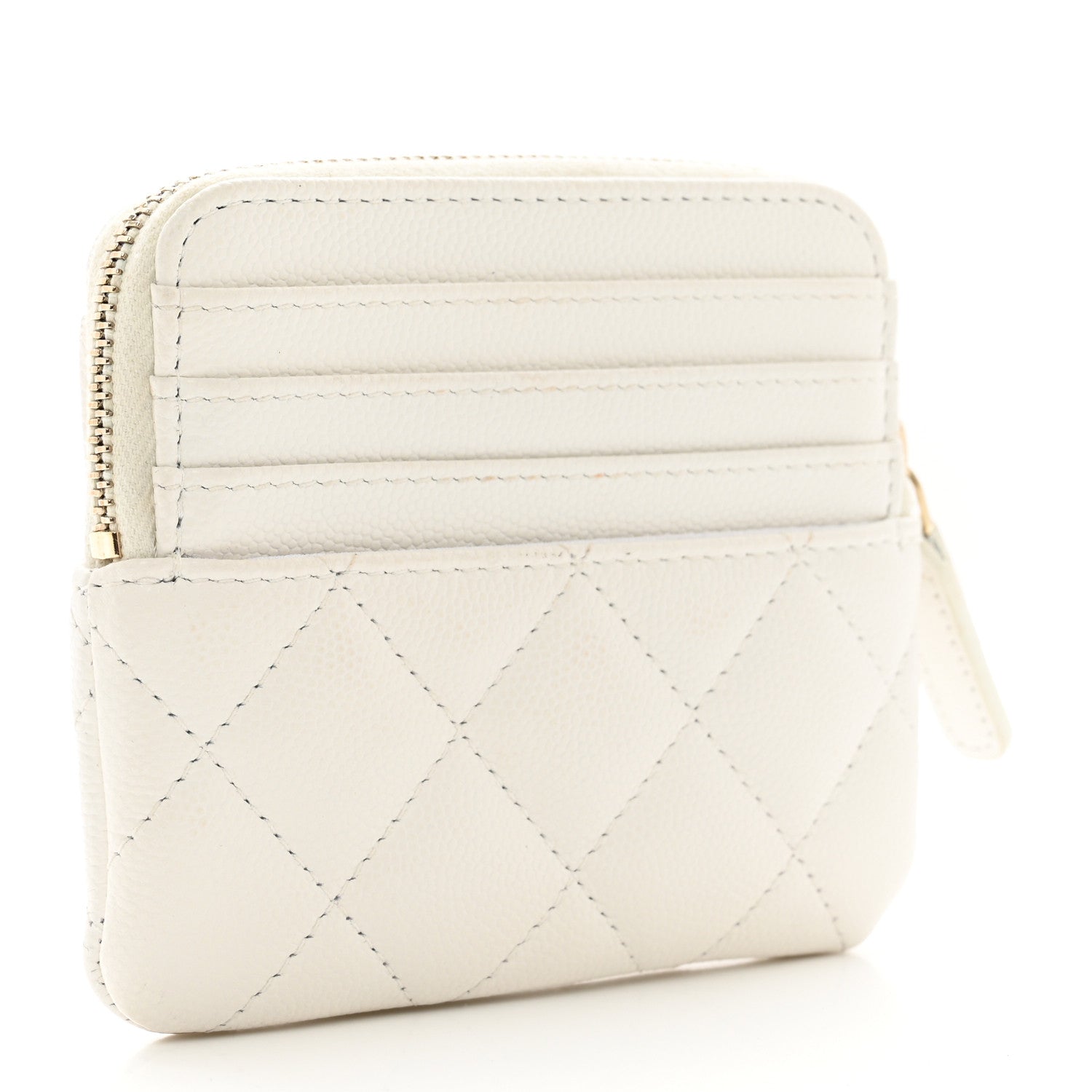 Chanel Caviar Quilted Crystal Zip Card Holder Wallet White 3 of 9