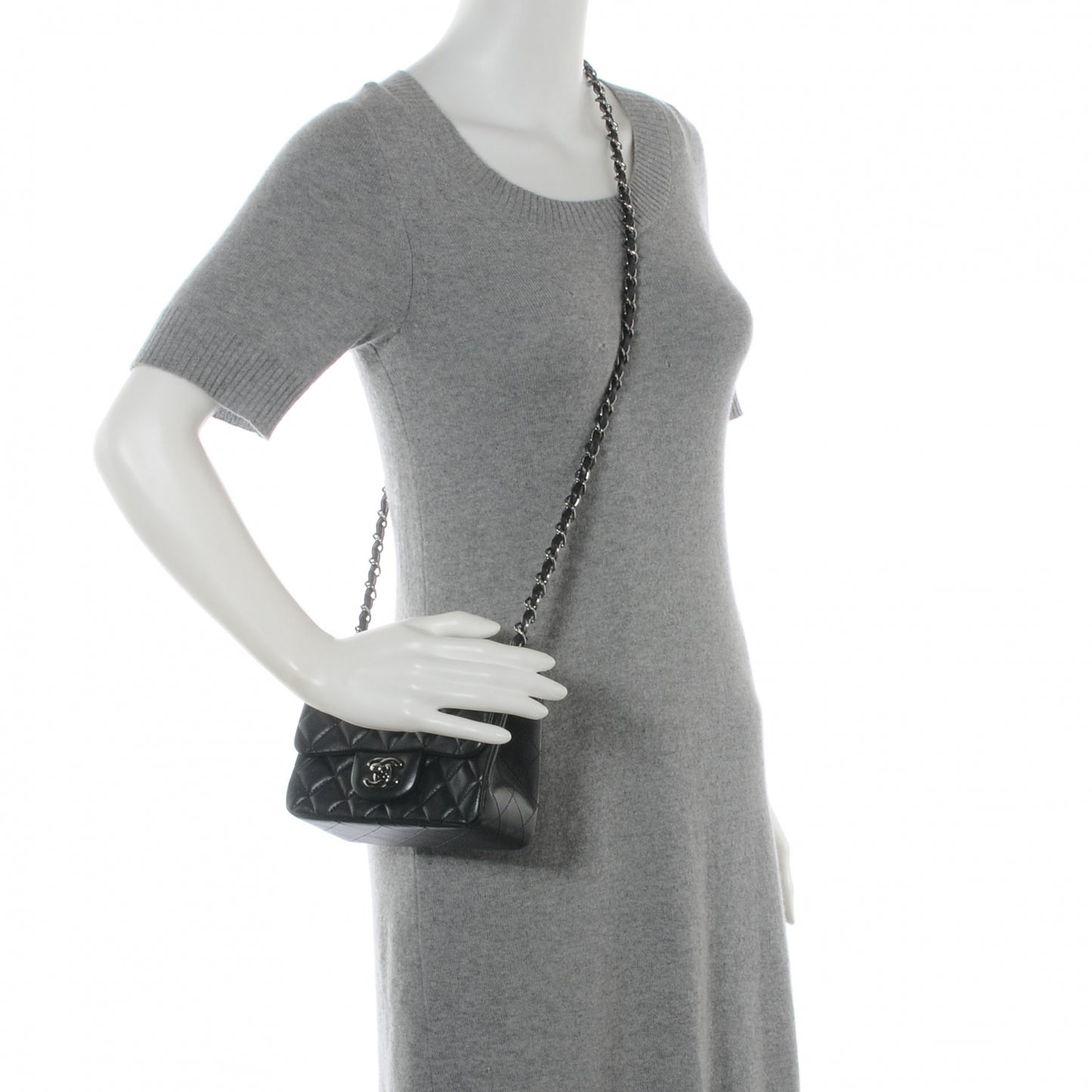 Lambskin Quilted Mini Square Flap Black