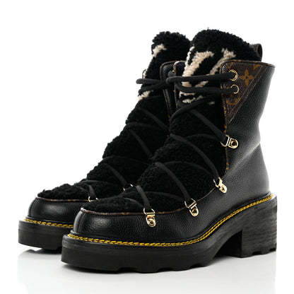 Louis Vuitton Grained Calfskin Shearling LV Beaubourg Ankle Boots 39 Black 5 of 16