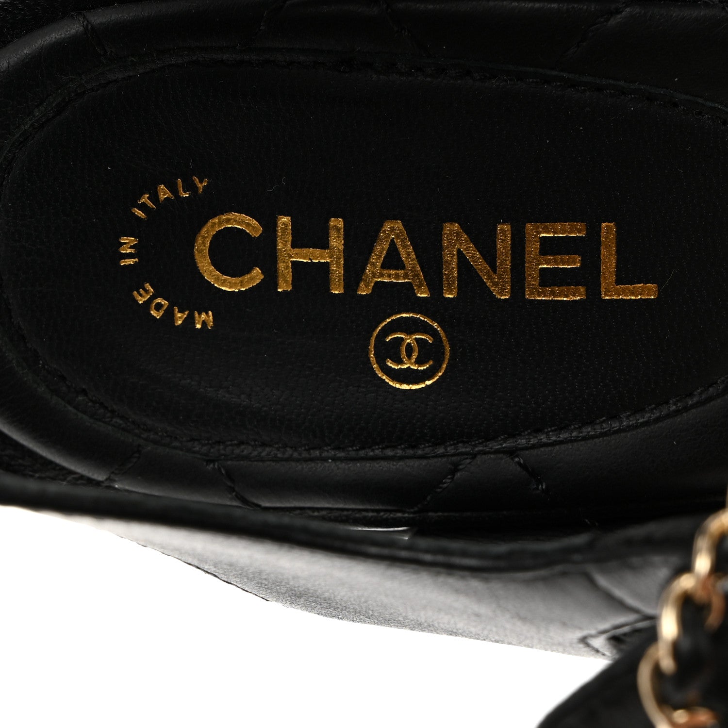 Chanel Lambskin Quilted Chain CC Wedge Sandals 37.5 Black 6 of 8
