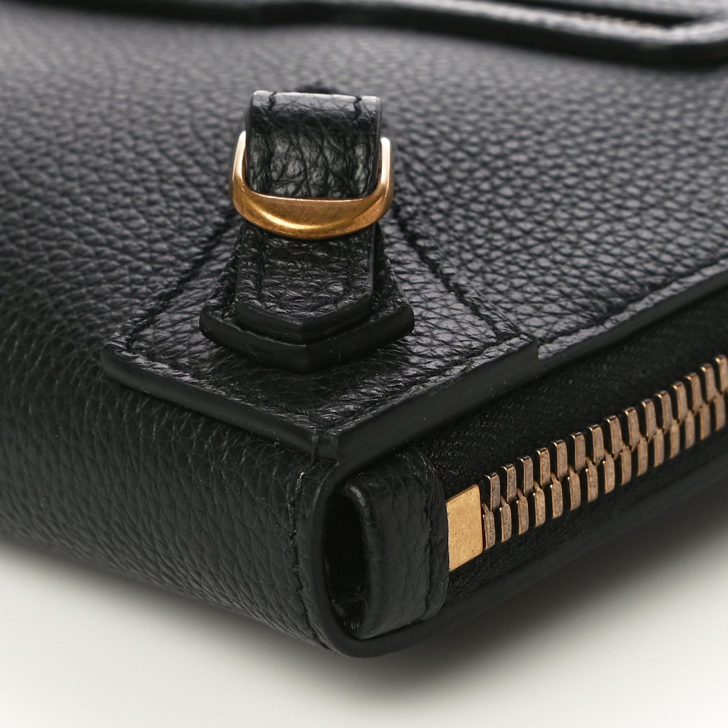Grained Calfskin Neo Classic Gold Hardware Zip Around Crossbody Black