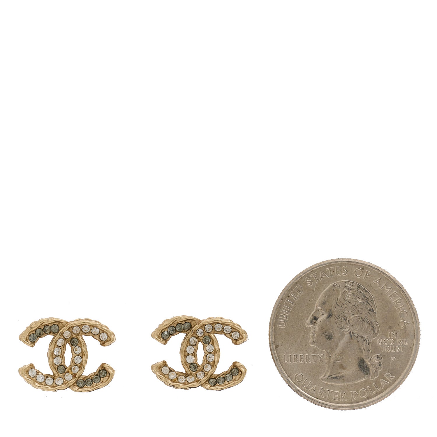 Chanel Crystal Timeless CC Earrings Light Gold Grey 2 of 5