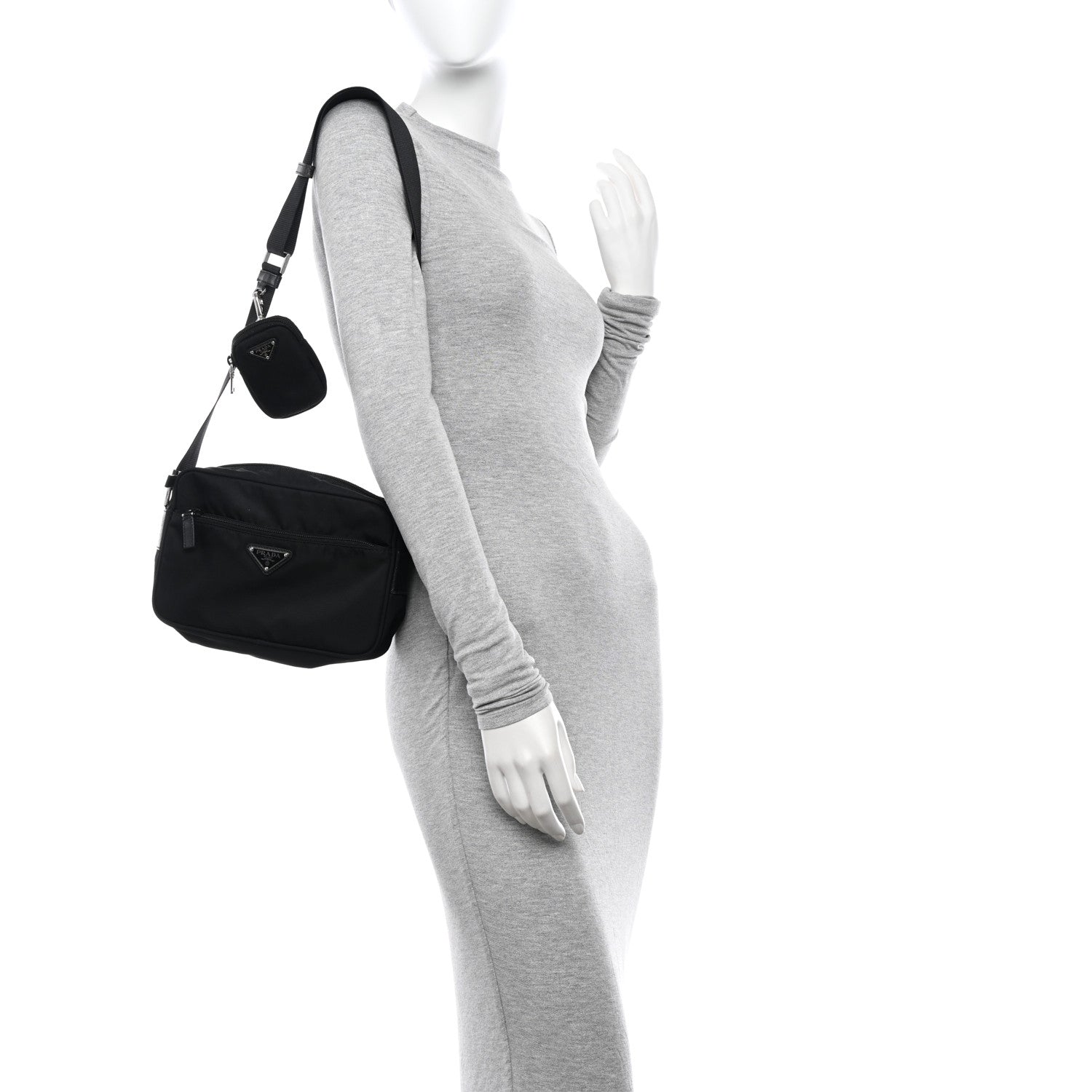 Prada Re-Nylon Vela Saffiano Pocket Double Zip Shoulder Bag Black 2 of 11