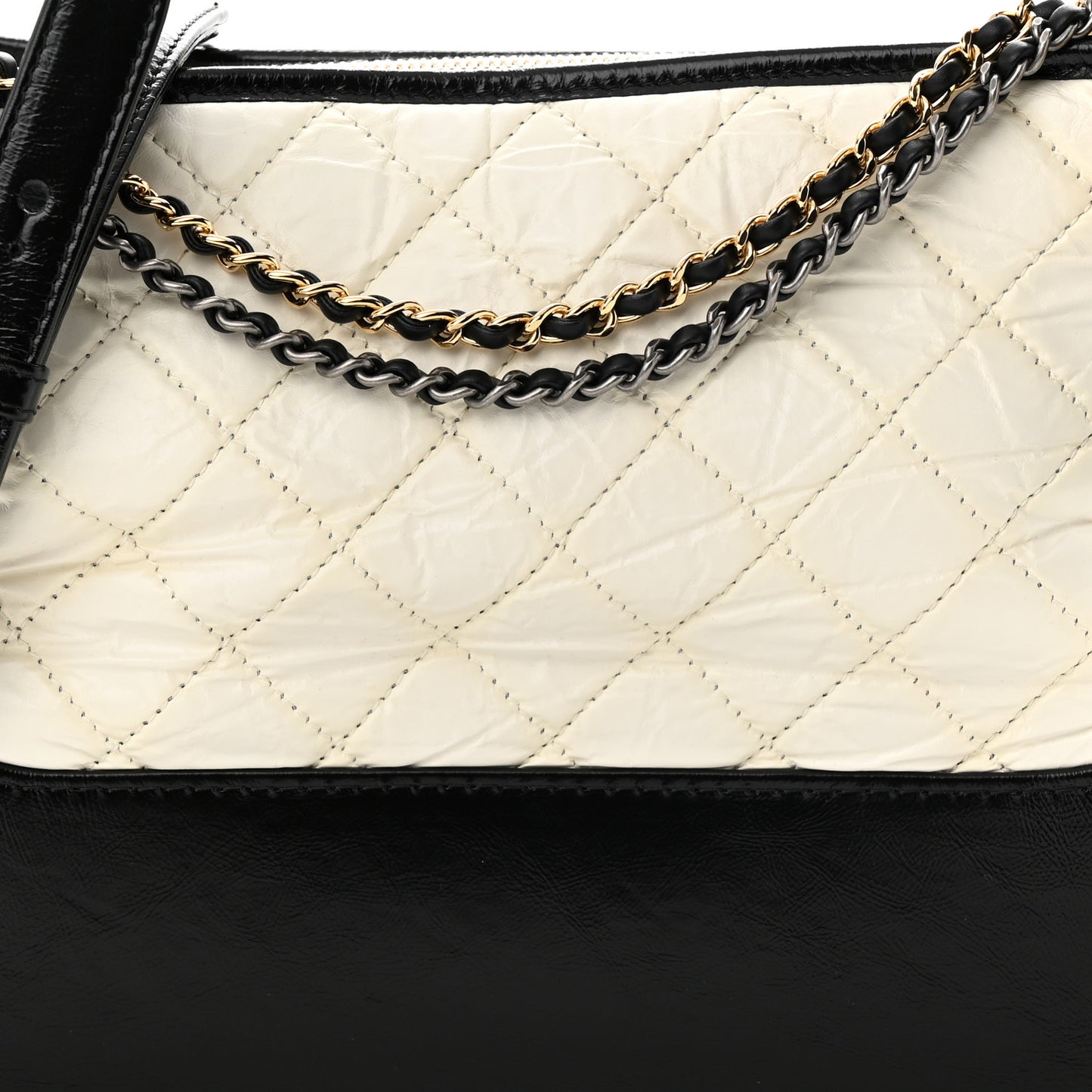 Aged Calfskin Quilted Medium Gabrielle Hobo Black White
