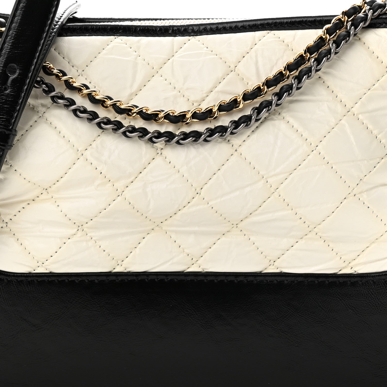 Chanel Aged Calfskin Quilted Medium Gabrielle Hobo Black White 8 of 10