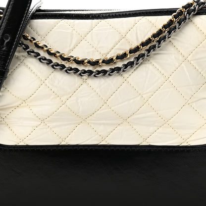 Chanel Aged Calfskin Quilted Medium Gabrielle Hobo Black White 8 of 10