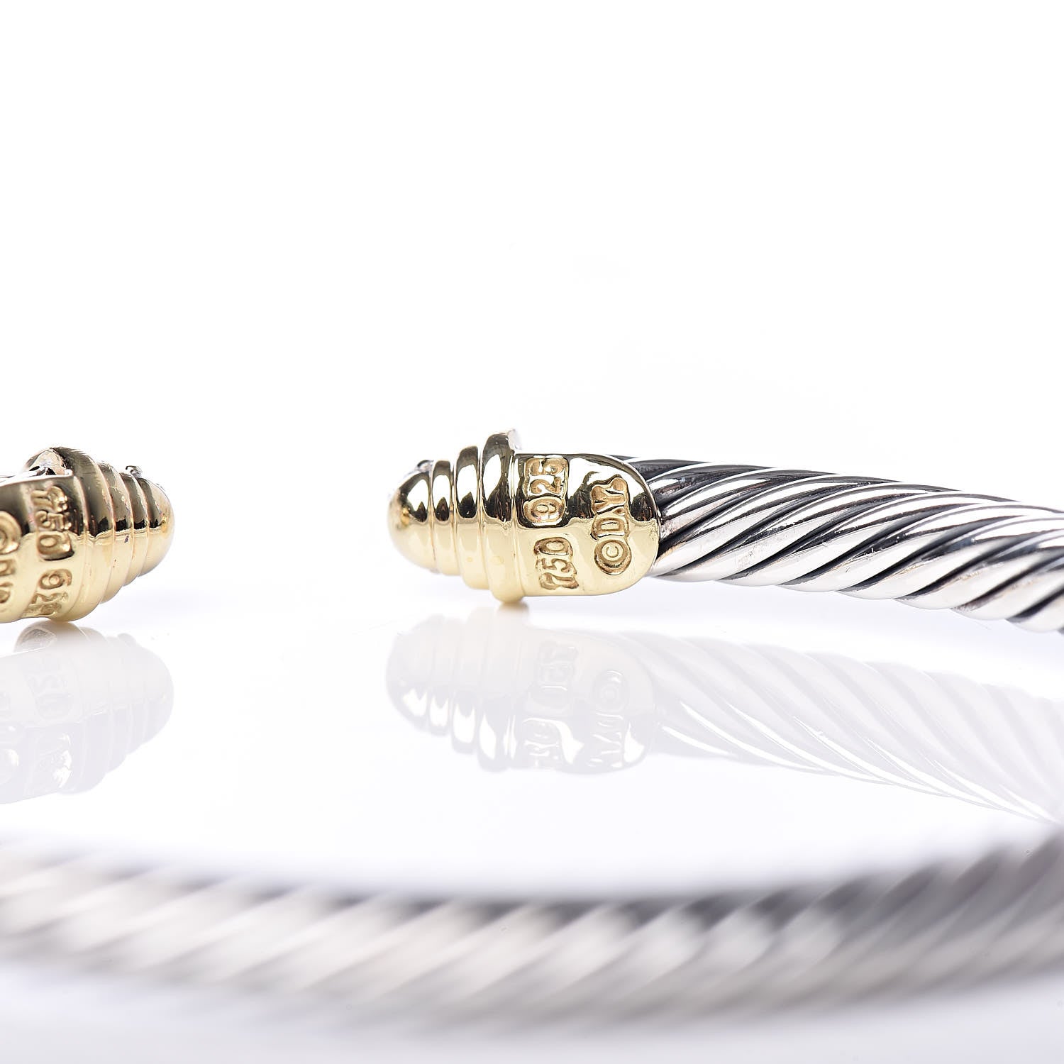 David Yurman Sterling Silver 18K Yellow Gold Diamond 4mm Cable Classics Bracelet 4 of 5