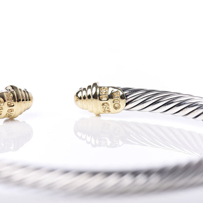 David Yurman Sterling Silver 18K Yellow Gold Diamond 4mm Cable Classics Bracelet 4 of 5