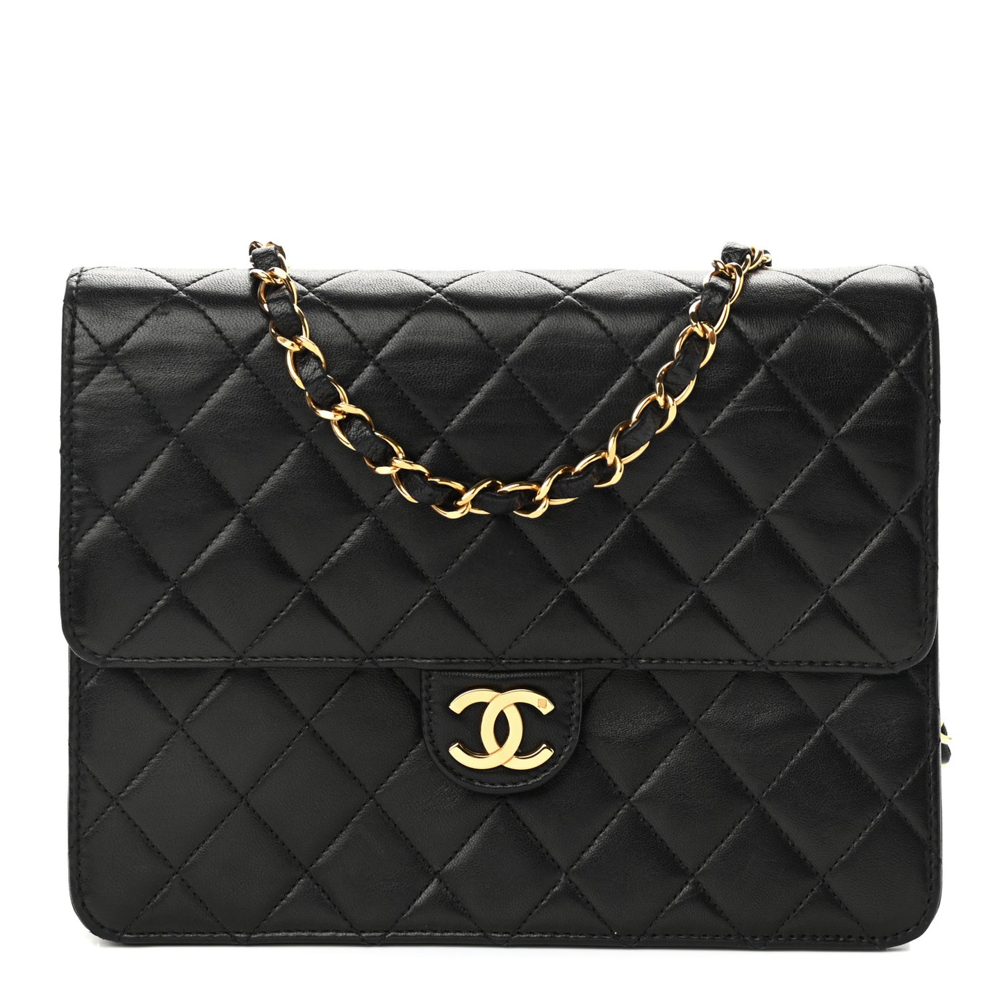 Lambskin Quilted Small Single Flap Black