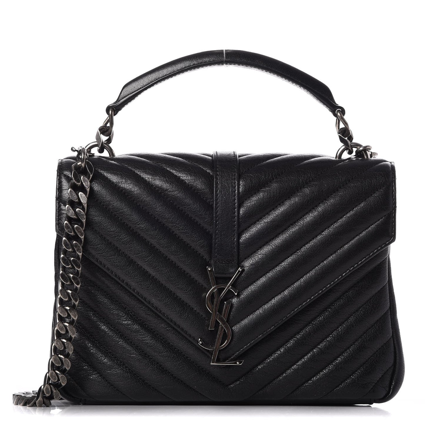Sheepskin Matelasse Chevron Monogram Medium College Bag Black