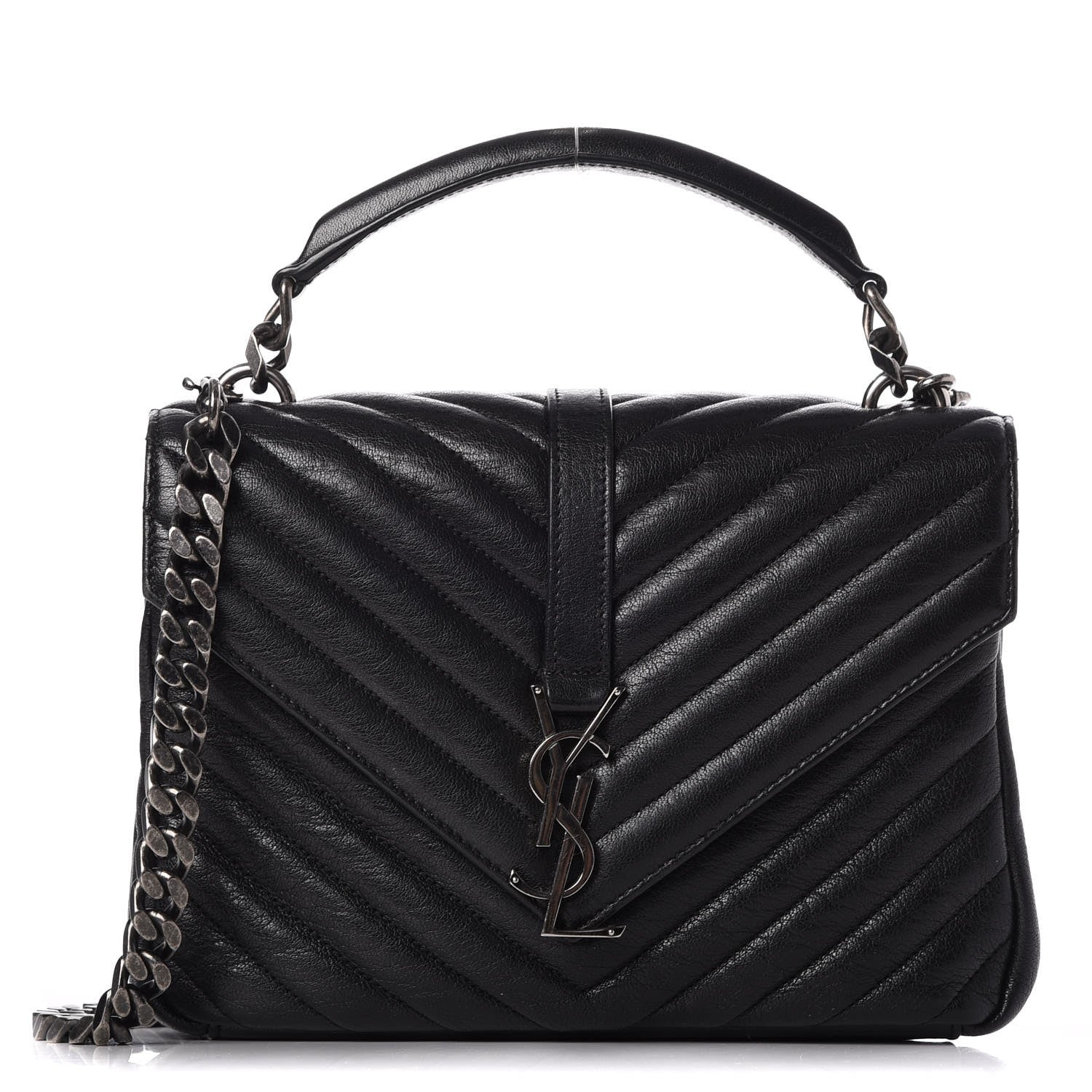 Saint Laurent Sheepskin Matelasse Chevron Monogram Medium College Bag Black 1 of 8