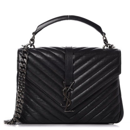 Saint Laurent Sheepskin Matelasse Chevron Monogram Medium College Bag Black 1 of 8
