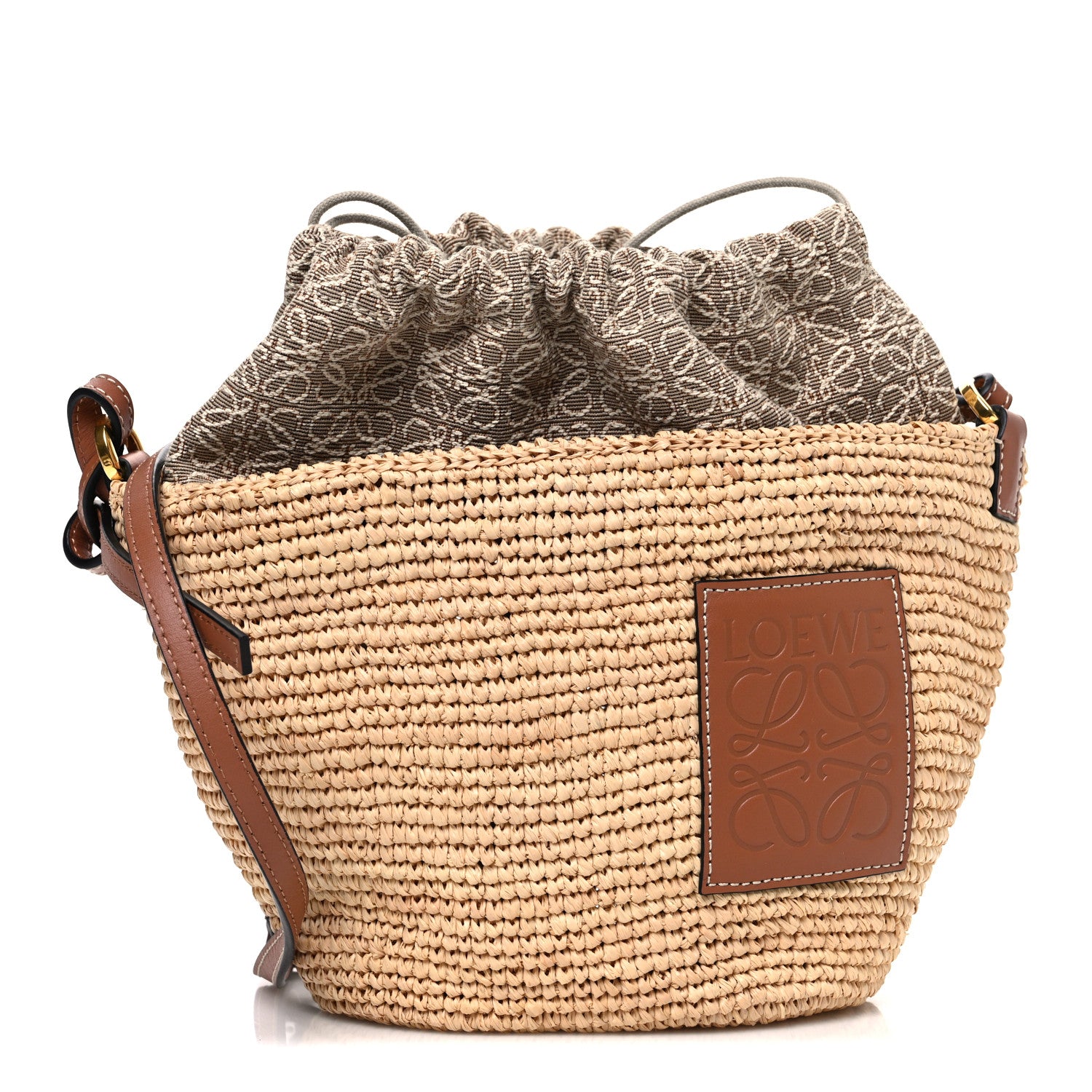 Loewe Calfskin Raffia Anagram Paulas Ibiza Pochette Bag Natural Tan 1 of 9