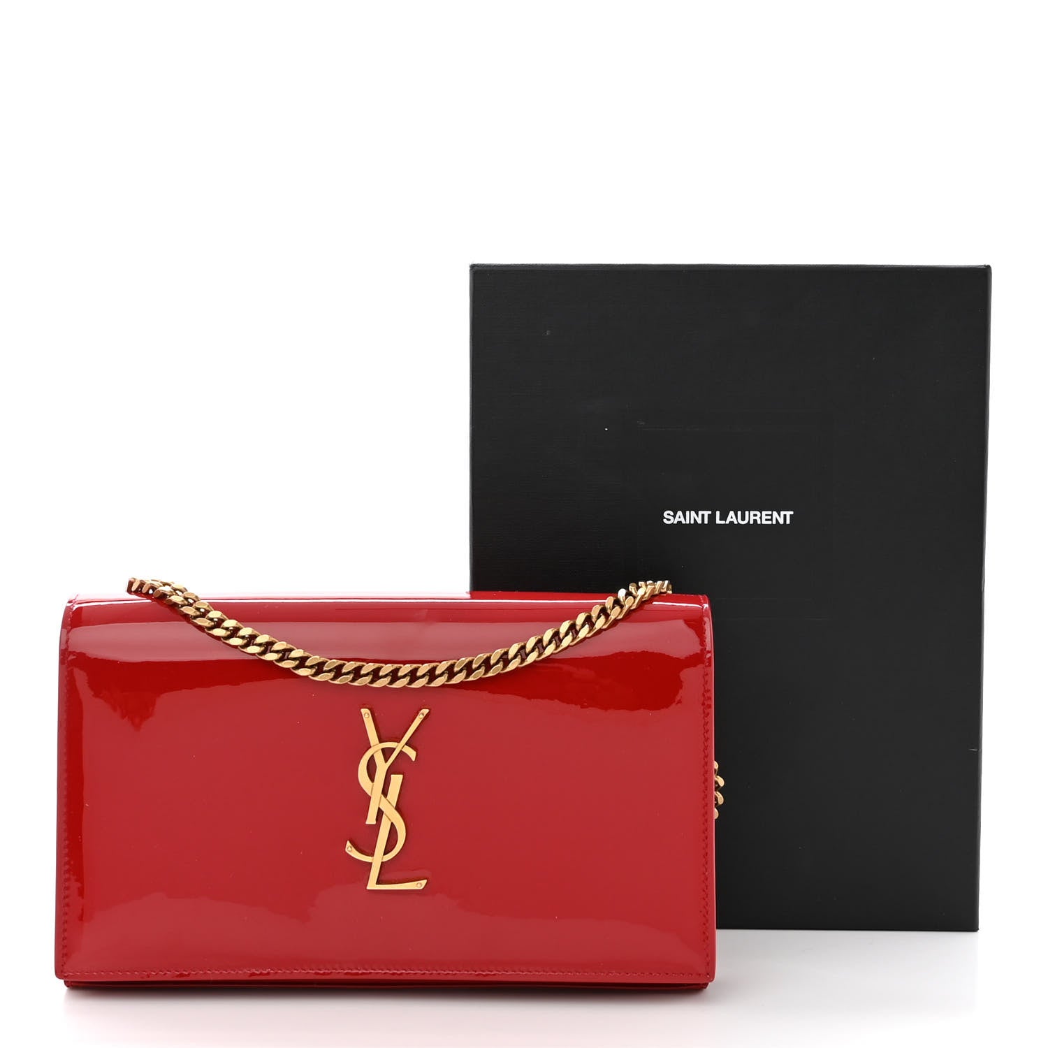 Saint Laurent Patent Calfskin Monogram Kate Wallet On Chain Rouge Eros 10 of 10