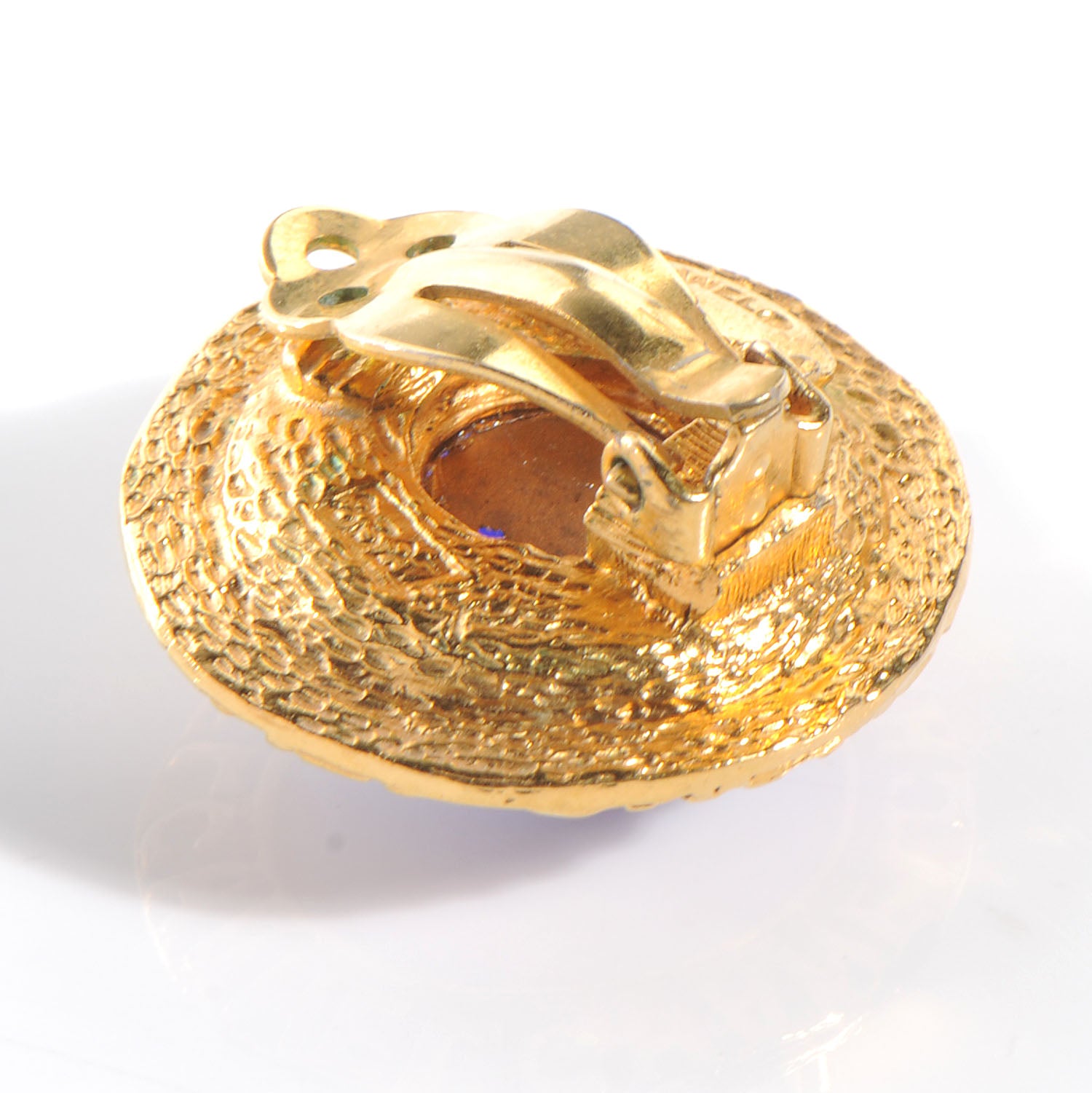 Chanel Poured Glass CC Clip On Earrings Gold Blue 5 of 5