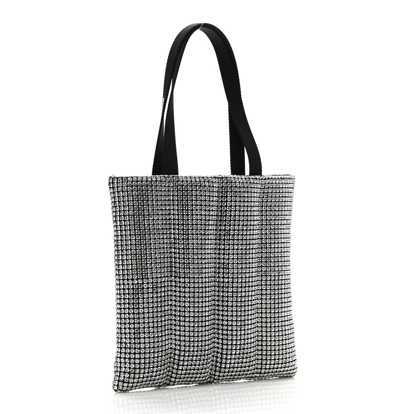 Mesh Crystal Rhinestone Quilted Heiress Tote Black Silver