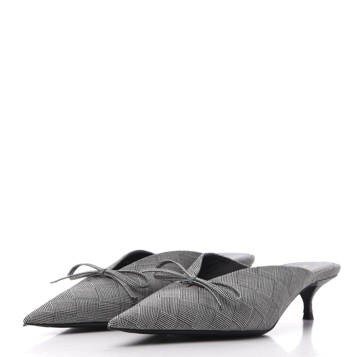 Fabric Check Tailoring Pointed Toe Knife 40mm Mules 39.5 Grey