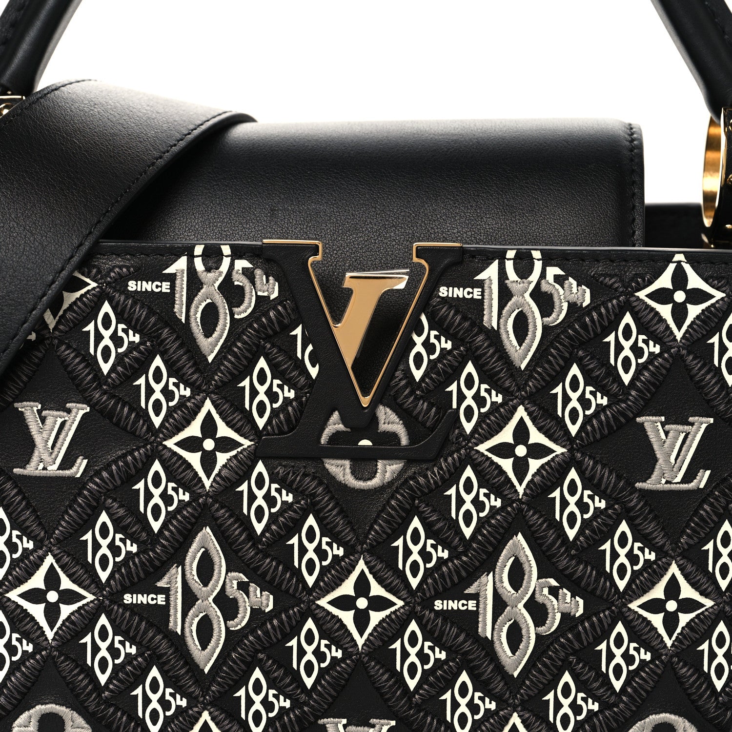 Louis Vuitton Calfskin Since 1854 Embroidered Capucines PM Black 7 of 9
