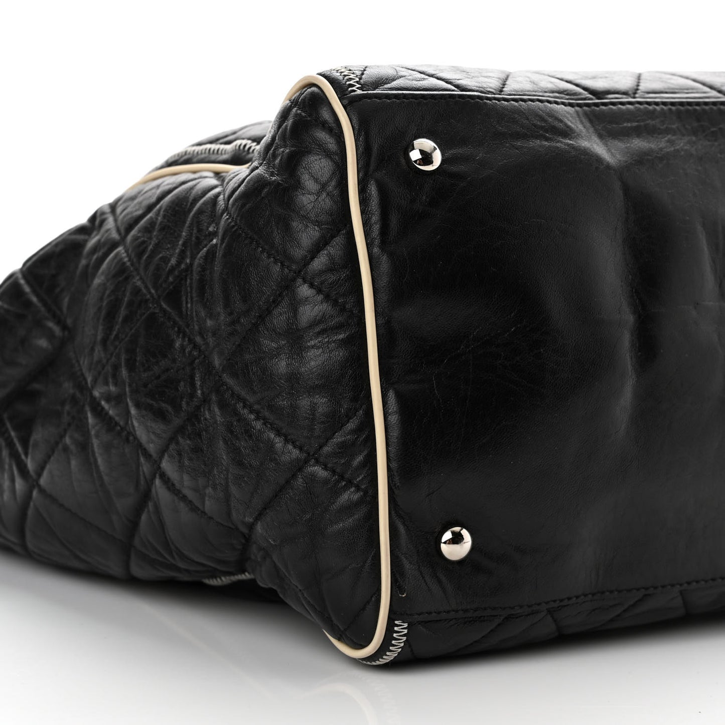 Glazed Lambskin Quilted Large North South Tote Black