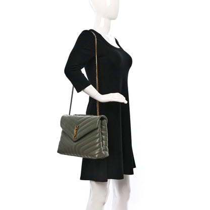 Saint Laurent Calfskin Y Quilted Monogram Medium Loulou Chain Satchel Light Sage 2 of 9
