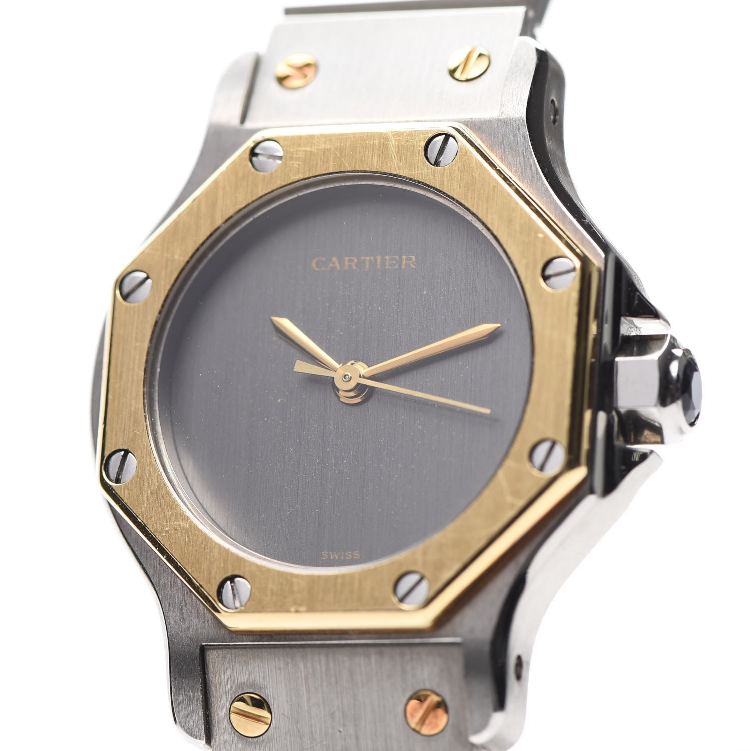 Cartier Stainless Steel 18K Yellow Gold 25mm Santos Octagon Automatic Watch Gray 8 of 8