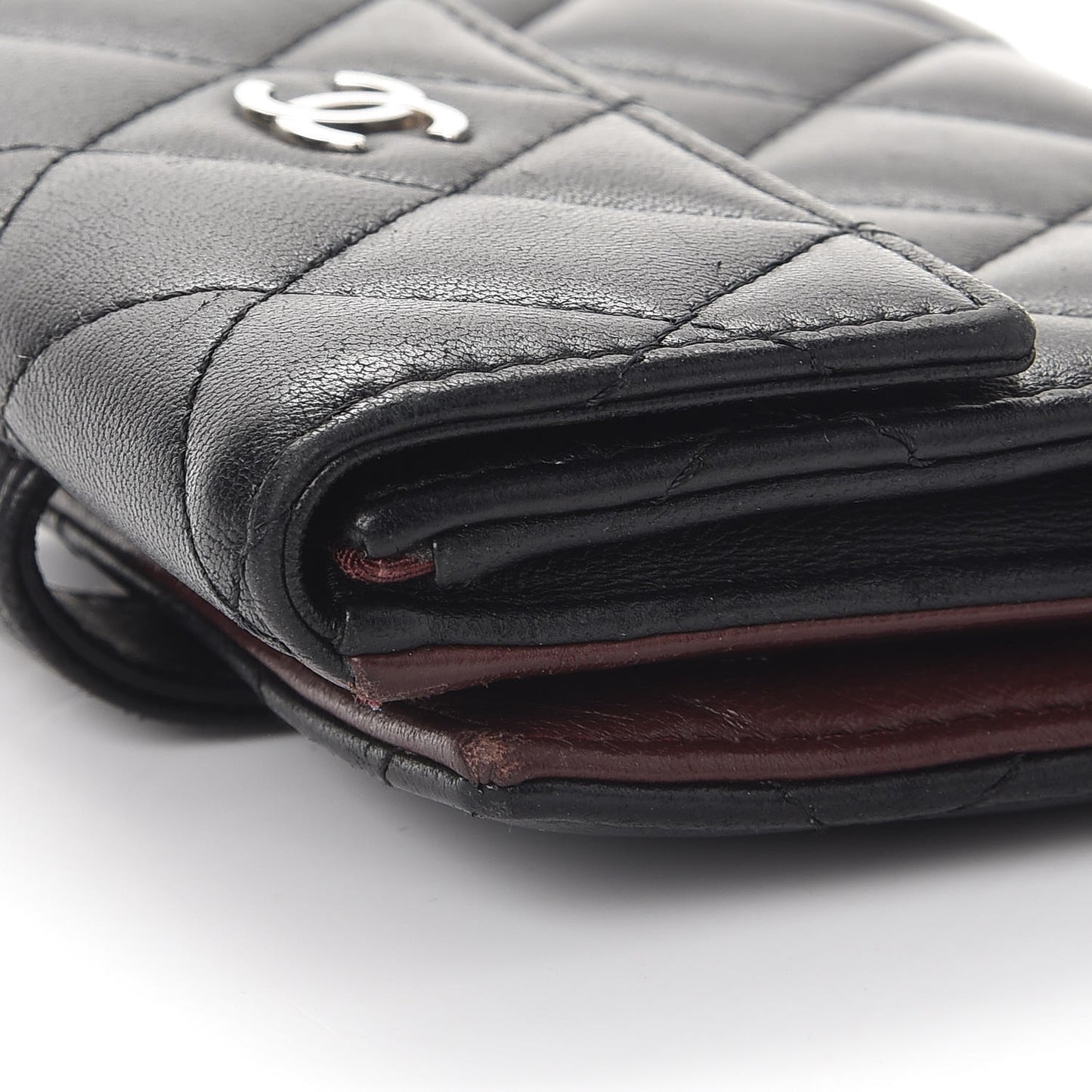 Lambskin Quilted Compact French Flap Wallet Black