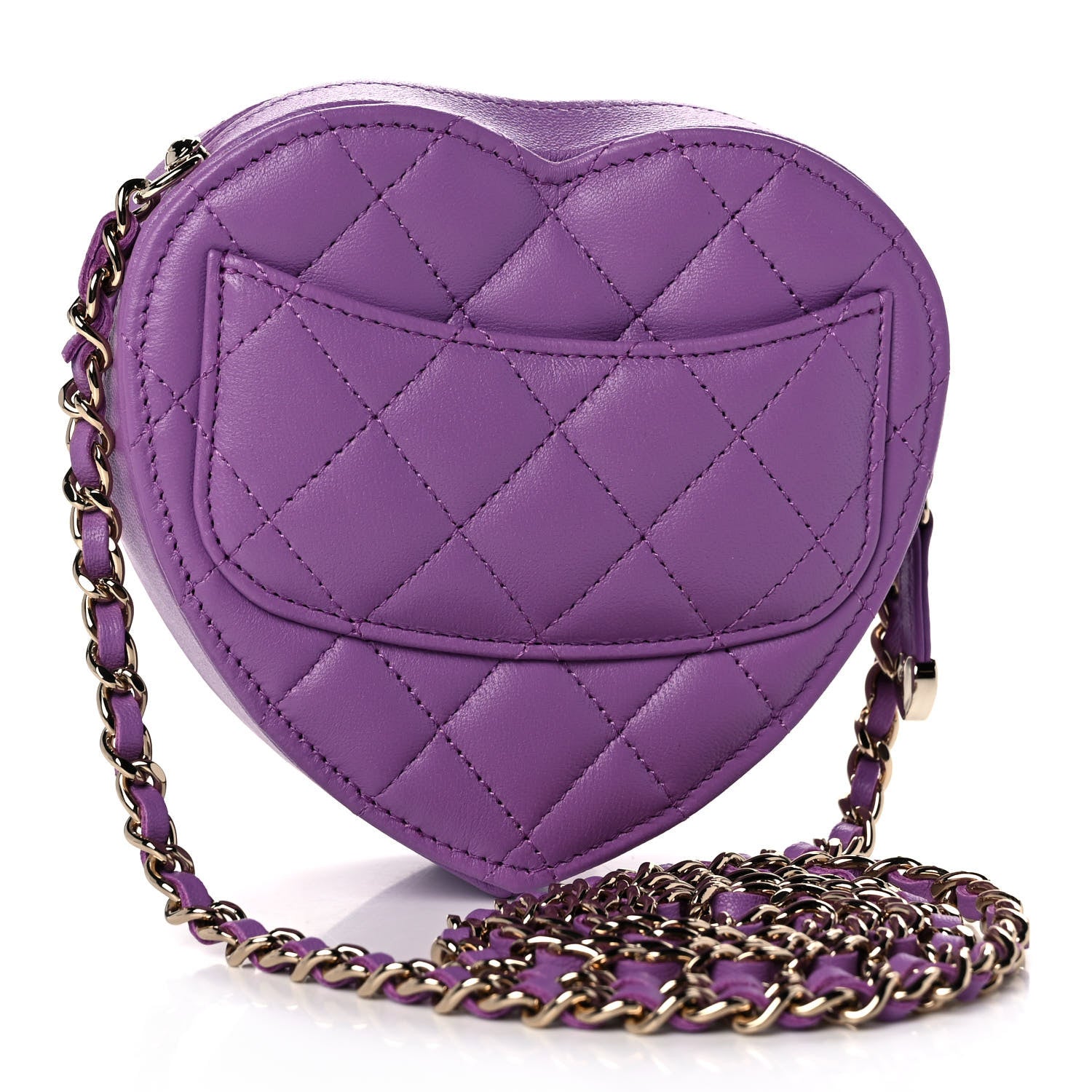 Chanel Lambskin Quilted CC In Love Heart Clutch With Chain Purple 6 of 19