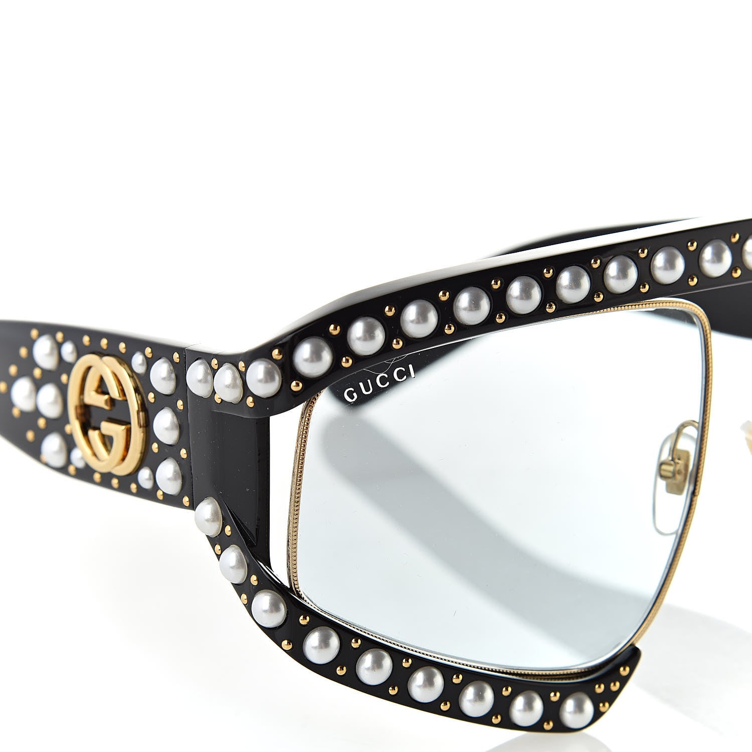 Gucci Acetate Pearl Rectangular Frame Sunglasses GG0234S Black 7 of 7