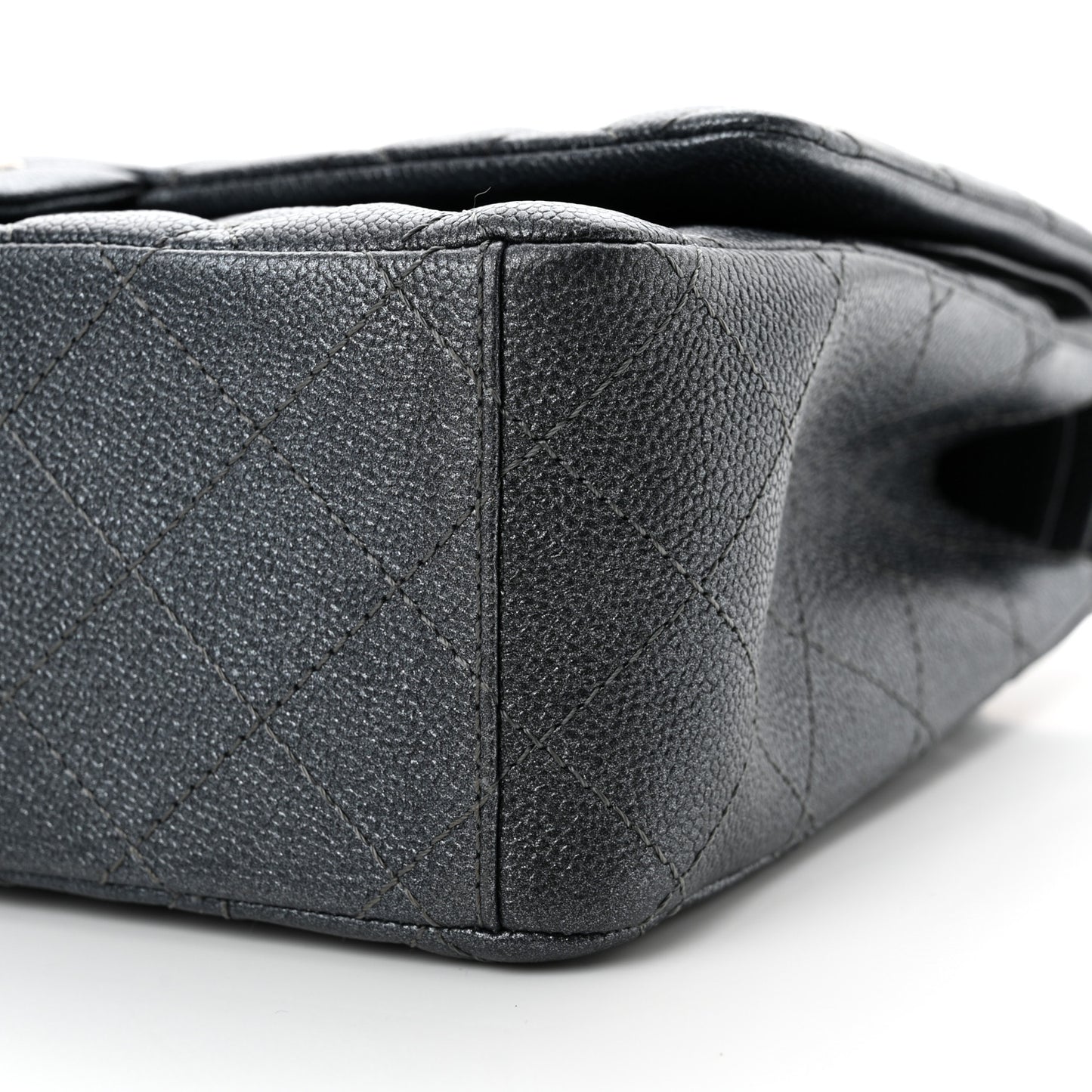 Metallic Caviar Quilted Maxi Double Flap Charcoal