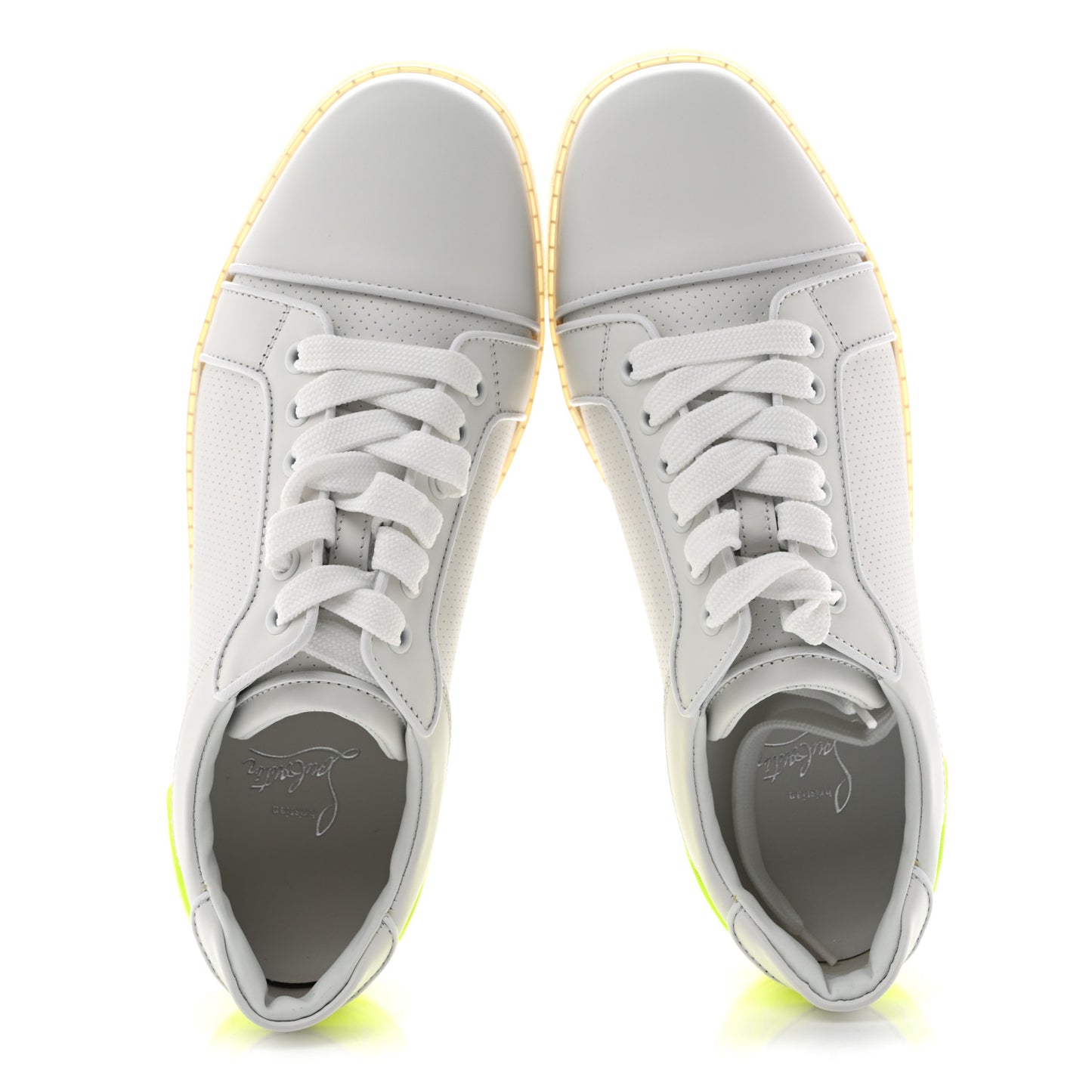 Calfskin Perforated Womens Fun Vieira Orlato Flat Sneakers 39.5 White Fluo Yellow