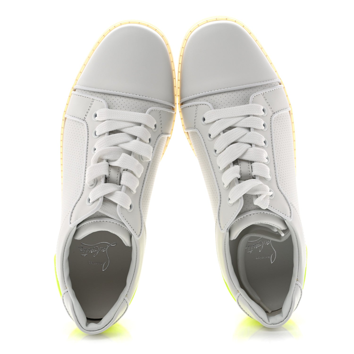 Christian Louboutin Calfskin Perforated Womens Fun Vieira Orlato Flat Sneakers 39.5 White Fluo Yellow 2 of 10