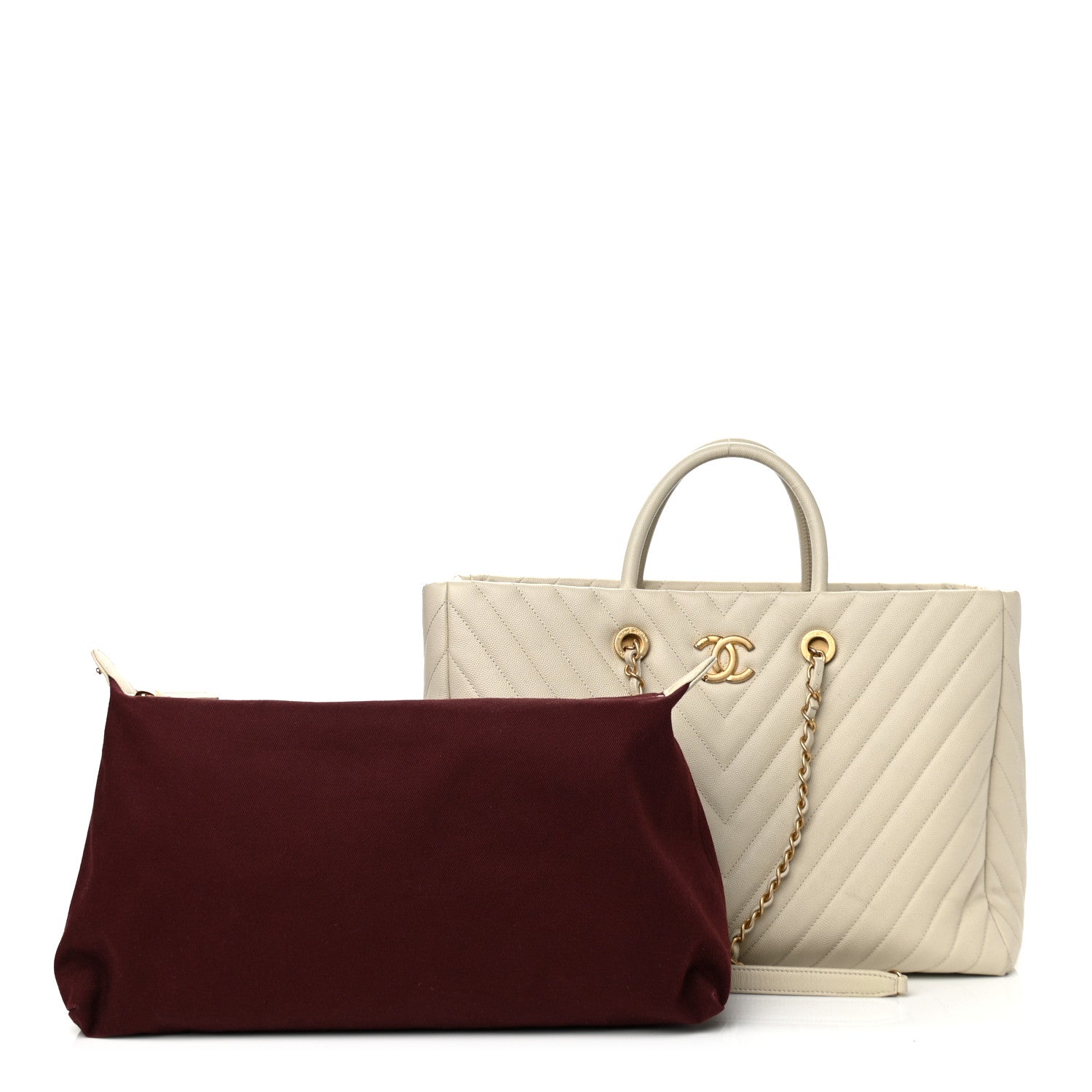 Chanel Caviar Chevron Quilted Coco Handle Shopping Tote Ivory 1 of 14