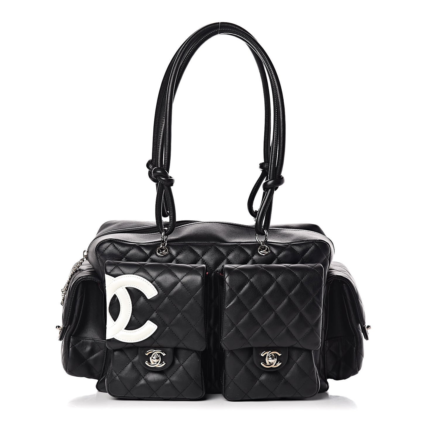 Calfskin Quilted Large Cambon Multipocket Reporter Black