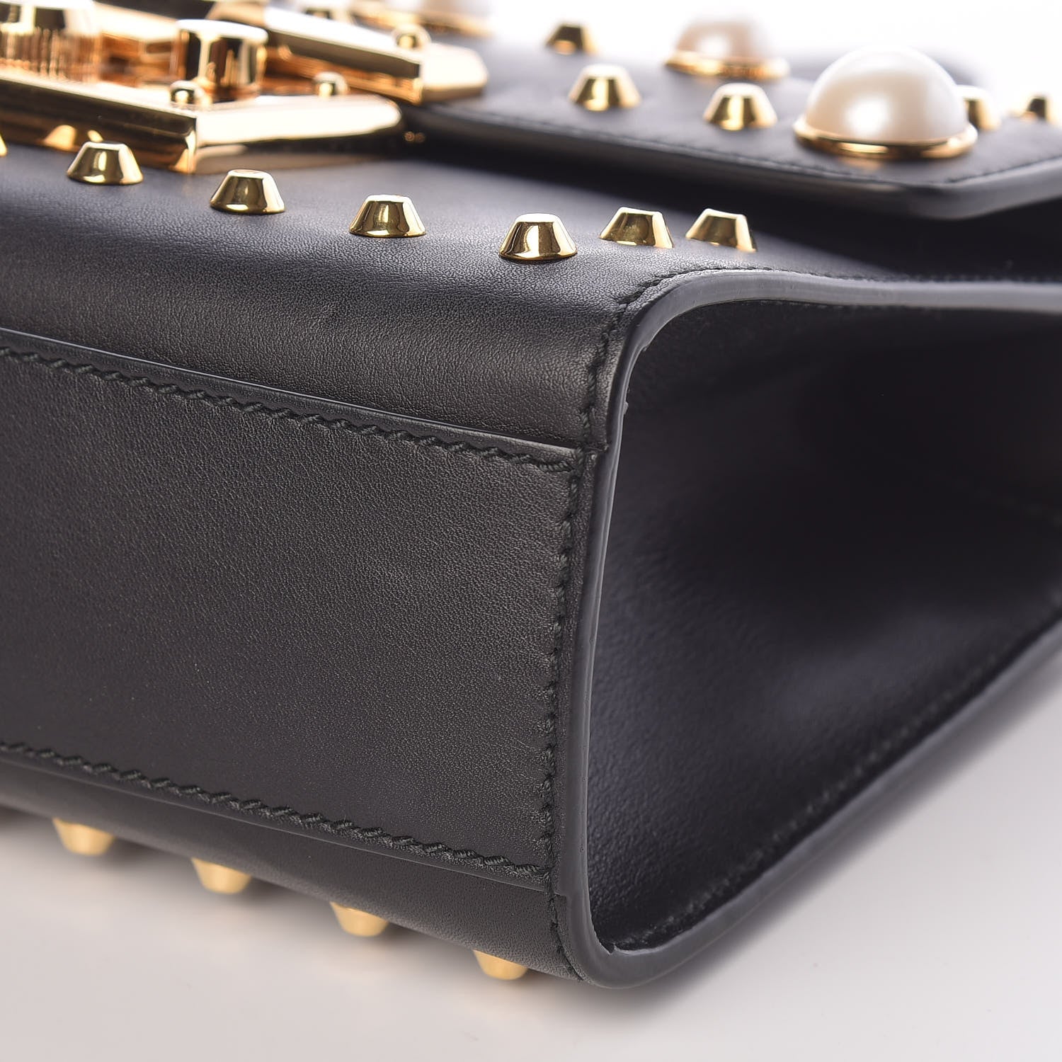 Gucci Calfskin Studded Small Padlock Shoulder Bag Black 9 of 10