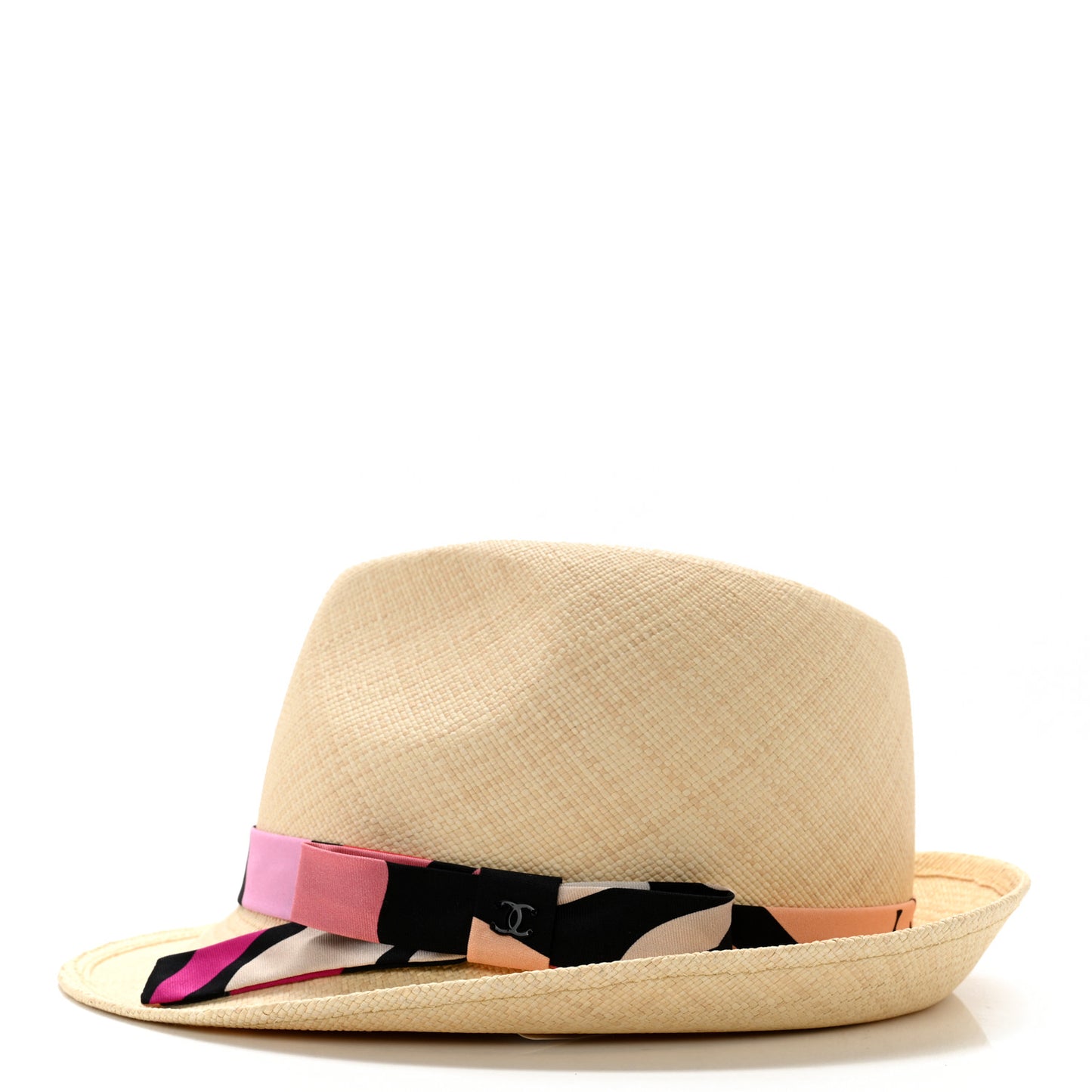 Straw Ribbon Fedora Hat M Beige Multicolor
