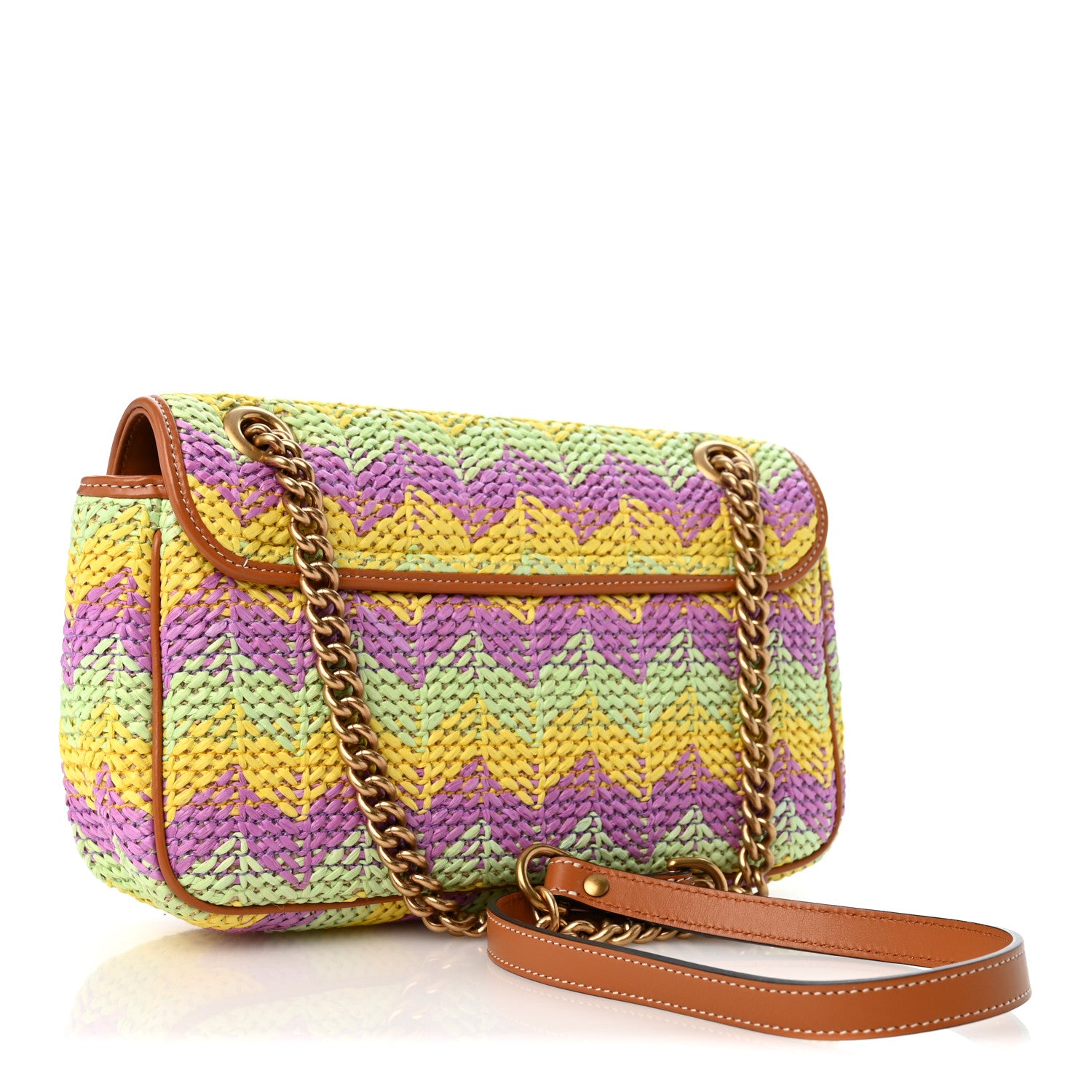 Gucci Calfskin Raffia Woven Small GG Marmont Shoulder Bag Multicolor 3 of 9