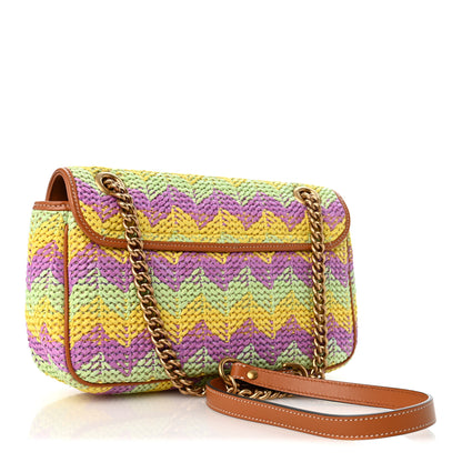 Gucci Calfskin Raffia Woven Small GG Marmont Shoulder Bag Multicolor 3 of 9