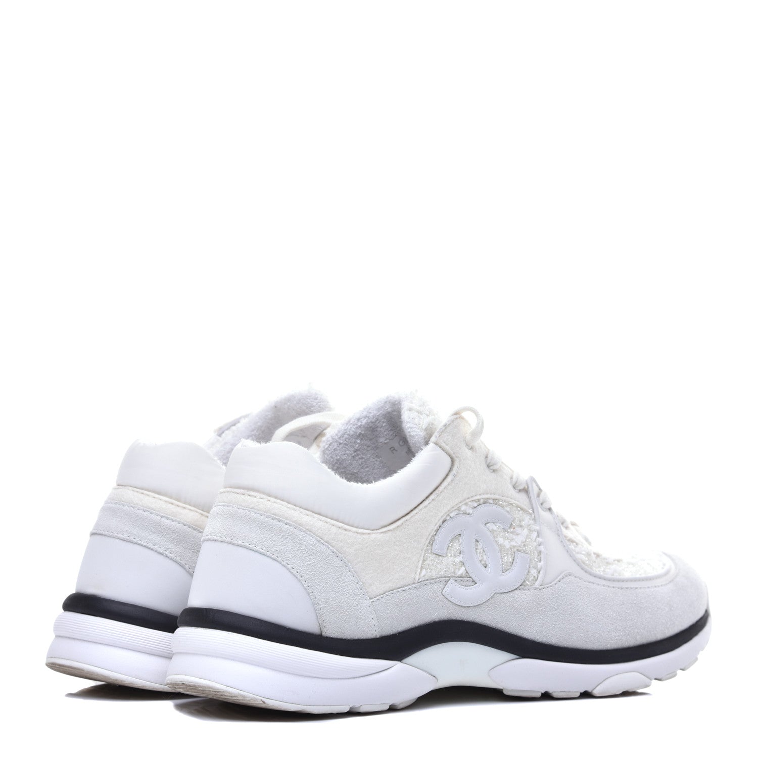 Chanel Tweed Suede Mens CC Sneakers 45 White 4 of 9