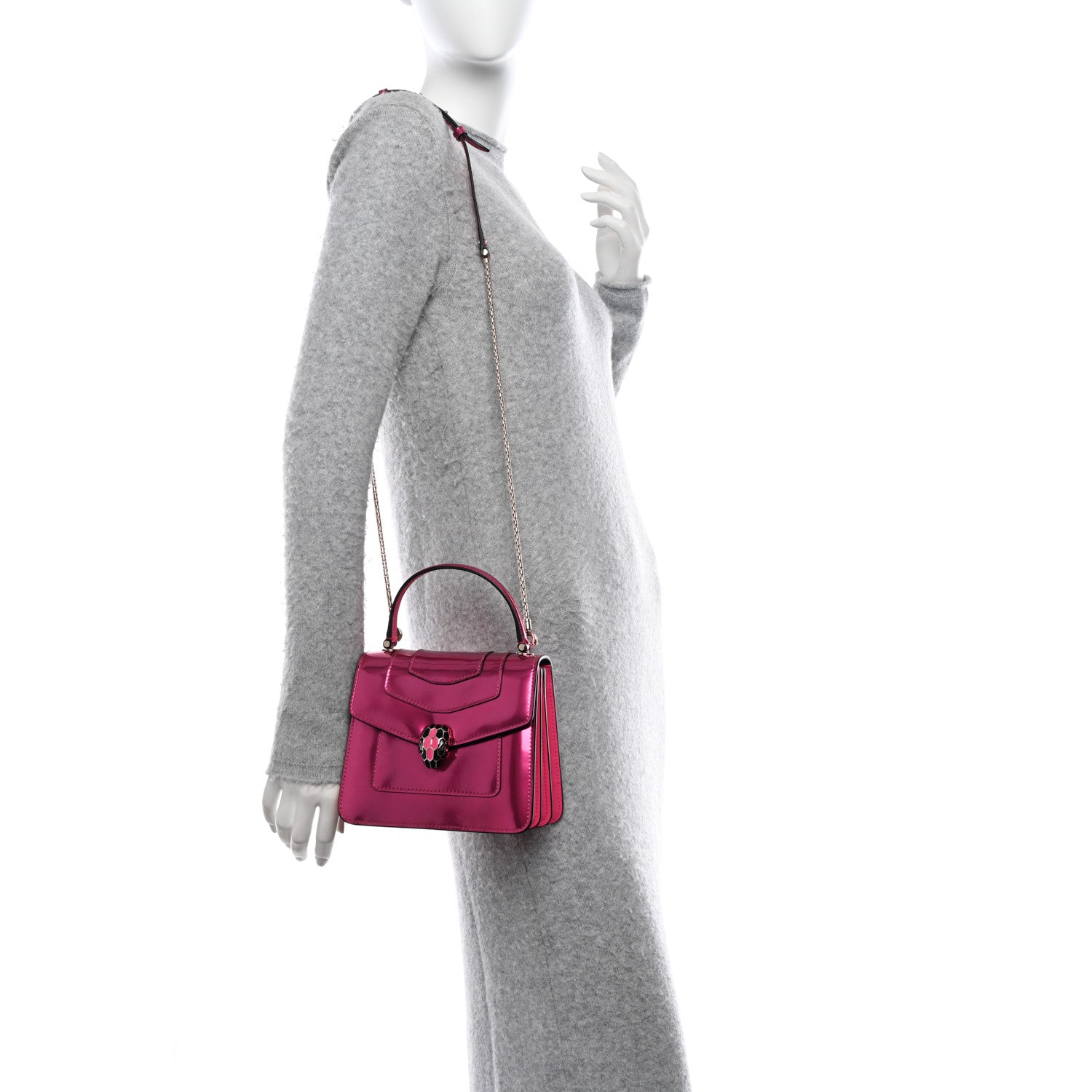 Bulgari Metallic Calfskin Serpenti Forever Top Handle Flash Amethyst 2 of 9