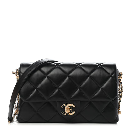 Chanel Lambskin Quilted Crush On Chains Flap Bag Black 1 of 9